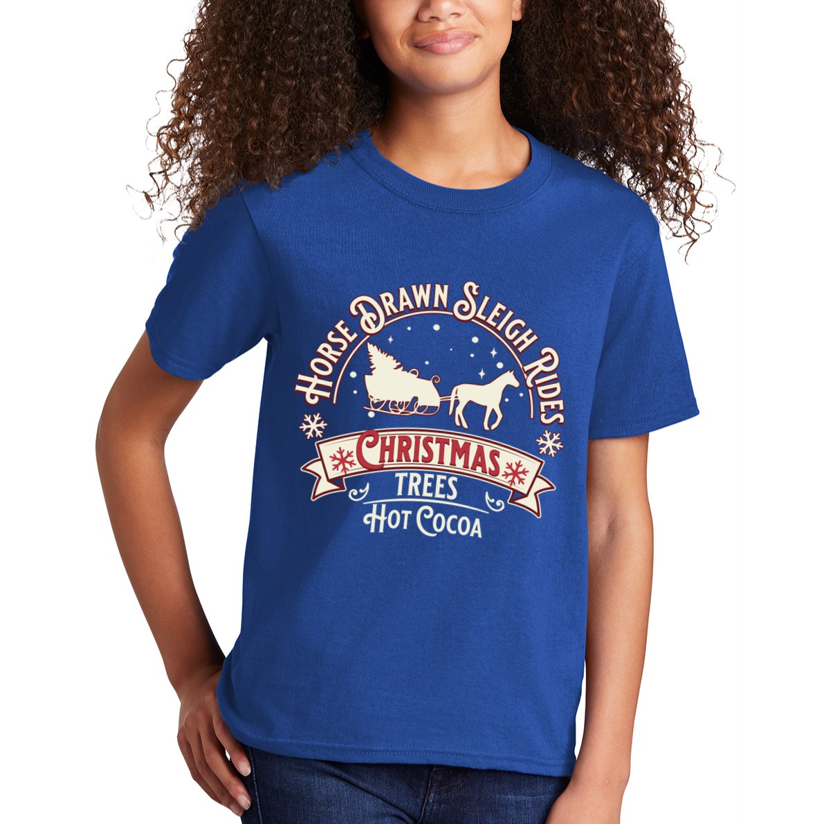 Horse Drawn Sleigh Ride Christmas Sleigh Ride Tree Farm Gift Kids T-Shirt