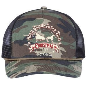 Horse Drawn Sleigh Ride Christmas Sleigh Ride Tree Farm Gift Retro Rope Trucker Hat Cap