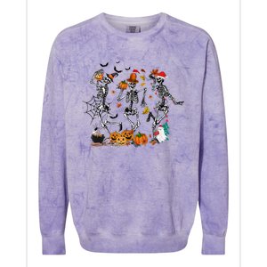 Hallothanksmas Dancing Skeletons Halloween Thanksgiving Xmas Great Gift Colorblast Crewneck Sweatshirt