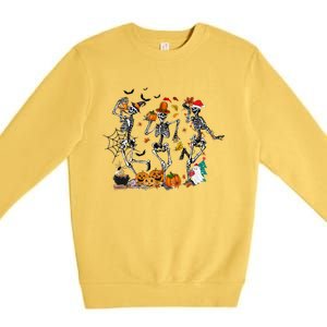 Hallothanksmas Dancing Skeletons Halloween Thanksgiving Xmas Great Gift Premium Crewneck Sweatshirt