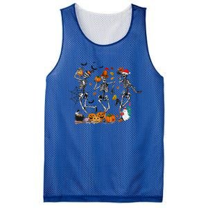 Hallothanksmas Dancing Skeletons Halloween Thanksgiving Xmas Great Gift Mesh Reversible Basketball Jersey Tank