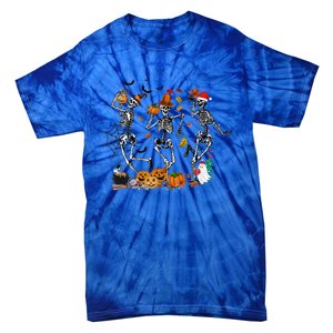 Hallothanksmas Dancing Skeletons Halloween Thanksgiving Xmas Great Gift Tie-Dye T-Shirt