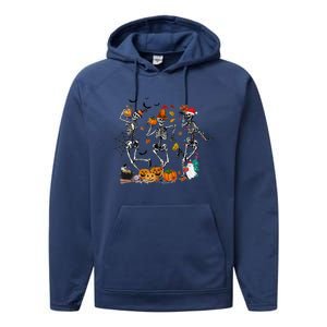 Hallothanksmas Dancing Skeletons Halloween Thanksgiving Xmas Great Gift Performance Fleece Hoodie