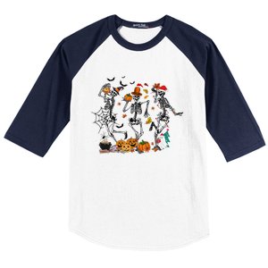 Hallothanksmas Dancing Skeletons Halloween Thanksgiving Xmas Great Gift Baseball Sleeve Shirt