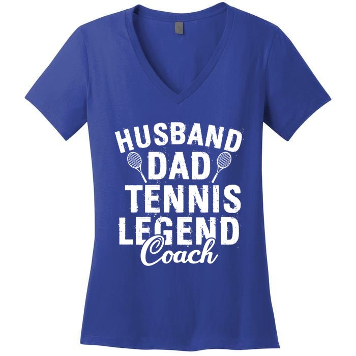 Husband Dad Tennis Legend Coach Funny Tennis Dad Cute Gift Women's V-Neck T-Shirt