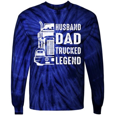 Husband Dad Trucker Legend Funny Truck Driver Trucking Tie-Dye Long Sleeve Shirt