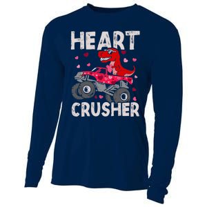 Hearts Dinosaur T Rex Monster Truck Valentines Day Cooling Performance Long Sleeve Crew