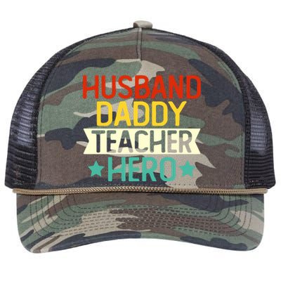 Husband Daddy Teacher Hero Gift Teacher Dad Back To School Gift Retro Rope Trucker Hat Cap