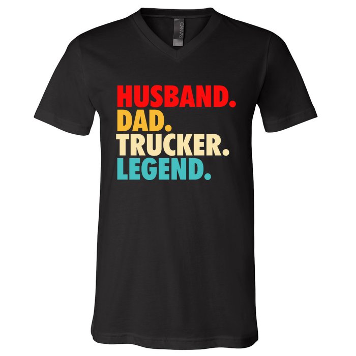 Husband Dad Trucker Legend V-Neck T-Shirt