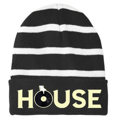 House Dj Turntable Techno Edm Dance Music Discjockey Striped Beanie with Solid Band