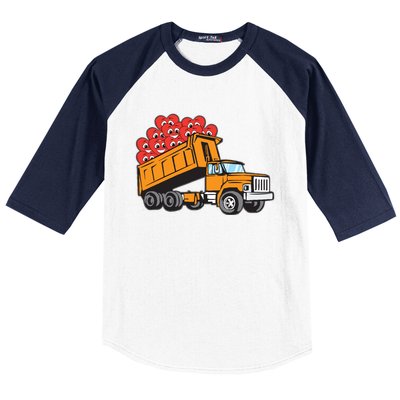 Heart Dump Truck Valentines Day Cool Love Construction Gift Baseball Sleeve Shirt