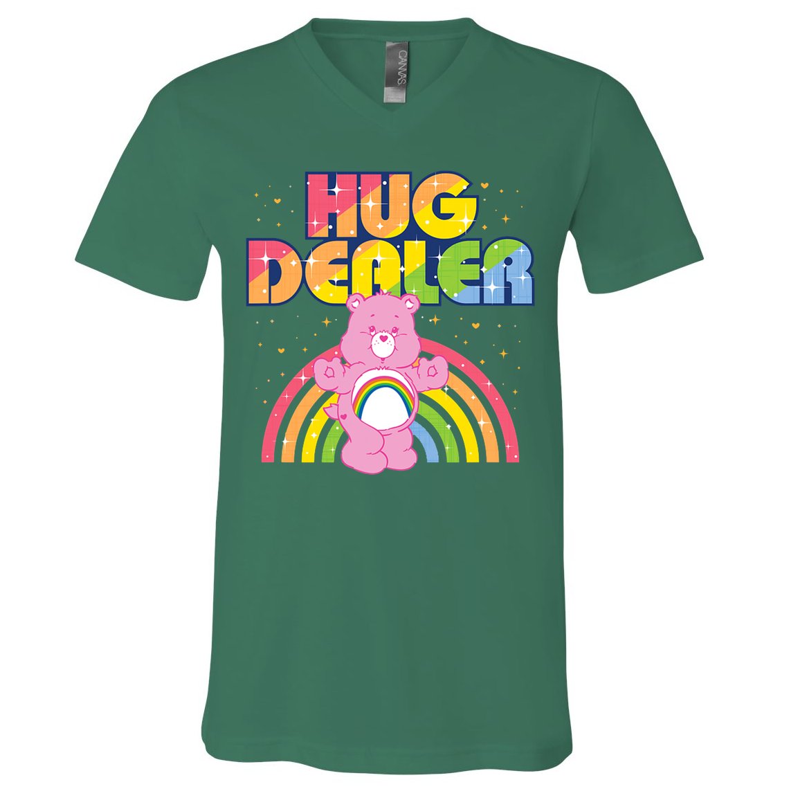Hug Dealer Teddy Bear Rainbow V-Neck T-Shirt