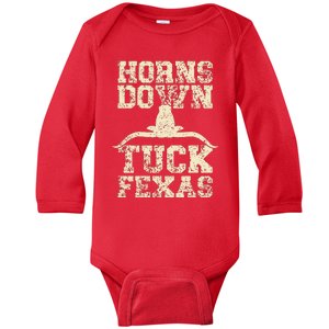 H.orns Down Tuck Fexas Game Day O.klahoma Beat Texas Baby Long Sleeve Bodysuit