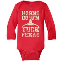 H.orns Down Tuck Fexas Game Day O.klahoma Beat Texas Baby Long Sleeve Bodysuit