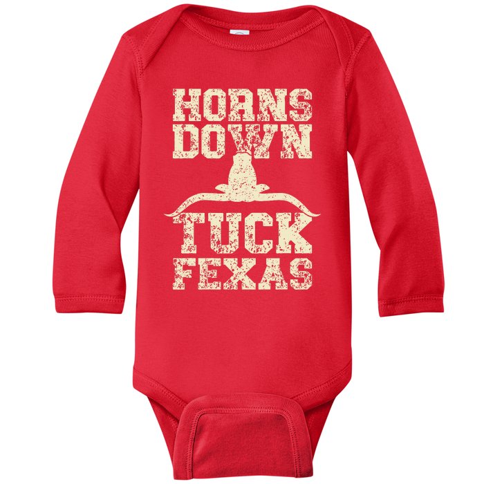 H.orns Down Tuck Fexas Game Day O.klahoma Beat Texas Baby Long Sleeve Bodysuit