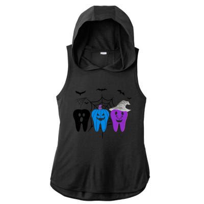 Halloween Dentist Teeth Ghost Pumpkin Witch Cute Dental Gift Ladies PosiCharge Tri-Blend Wicking Draft Hoodie Tank