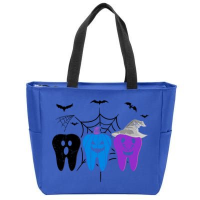 Halloween Dentist Teeth Ghost Pumpkin Witch Cute Dental Gift Zip Tote Bag