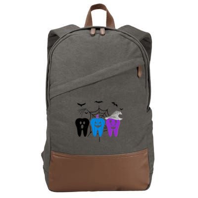 Halloween Dentist Teeth Ghost Pumpkin Witch Cute Dental Gift Cotton Canvas Backpack