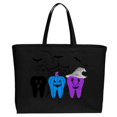 Halloween Dentist Teeth Ghost Pumpkin Witch Cute Dental Gift Cotton Canvas Jumbo Tote