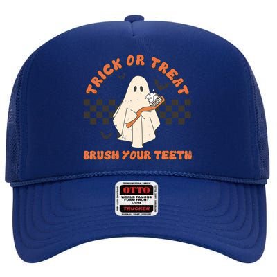 Halloween Dentist Trick Or Treat Brush Your Teeth Gift High Crown Mesh Back Trucker Hat