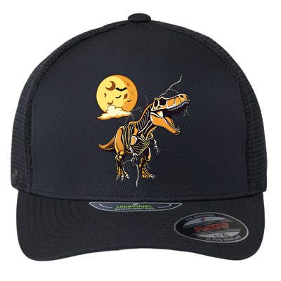 Halloween Dinosaur T Rex Skeleton Scary Moon Orange Pumpkin Cool Gift Flexfit Unipanel Trucker Cap