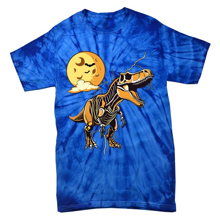 Halloween Dinosaur T Rex Skeleton Scary Moon Orange Pumpkin Cool Gift Tie-Dye T-Shirt