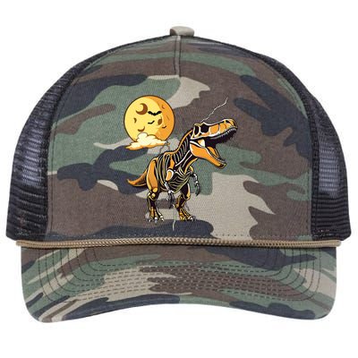 Halloween Dinosaur T Rex Skeleton Scary Moon Orange Pumpkin Cool Gift Retro Rope Trucker Hat Cap