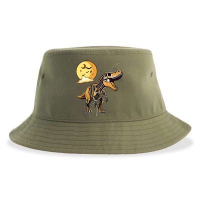 Halloween Dinosaur T Rex Skeleton Scary Moon Orange Pumpkin Cool Gift Sustainable Bucket Hat