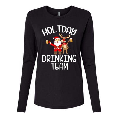 Holiday Drinking Team Santa Claus Reindeer Xmas Womens Cotton Relaxed Long Sleeve T-Shirt