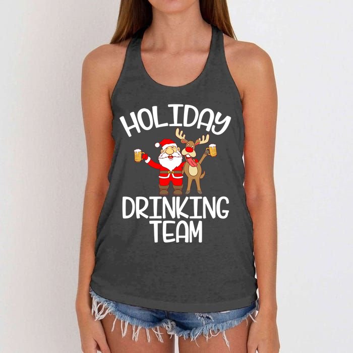 Holiday Drinking Team Santa Claus Reindeer Xmas Women's Knotted Racerback Tank