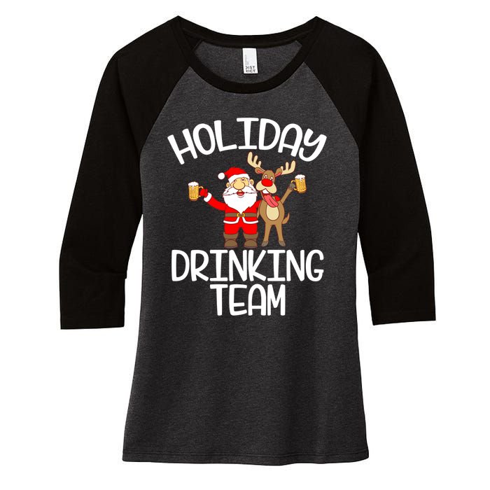 Holiday Drinking Team Santa Claus Reindeer Xmas Women's Tri-Blend 3/4-Sleeve Raglan Shirt