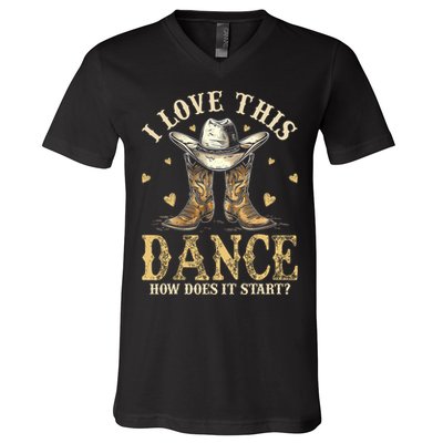 How Does This Dance Start Line Dancer Country V-Neck T-Shirt