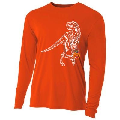 Halloween Dinosaur T Rex Skeleton Scary Gift Cooling Performance Long Sleeve Crew