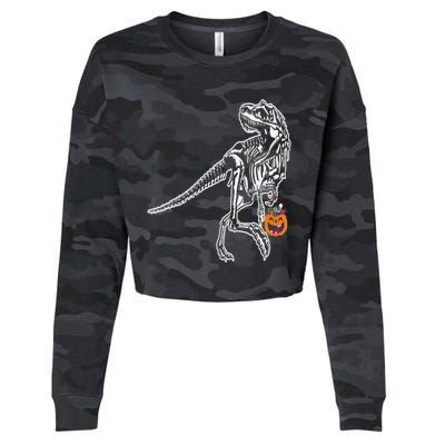 Halloween Dinosaur T Rex Skeleton Scary Gift Cropped Pullover Crew