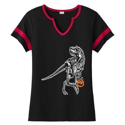 Halloween Dinosaur T Rex Skeleton Scary Gift Ladies Halftime Notch Neck Tee