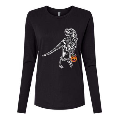 Halloween Dinosaur T Rex Skeleton Scary Gift Womens Cotton Relaxed Long Sleeve T-Shirt