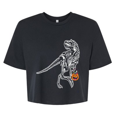 Halloween Dinosaur T Rex Skeleton Scary Gift Bella+Canvas Jersey Crop Tee