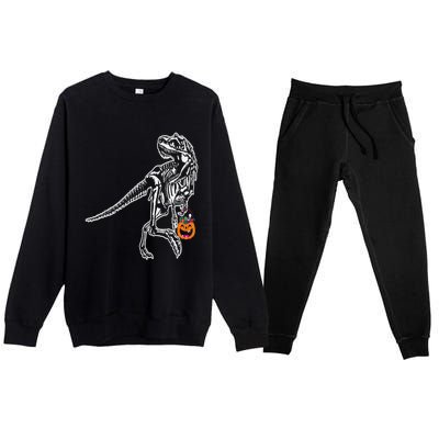 Halloween Dinosaur T Rex Skeleton Scary Gift Premium Crewneck Sweatsuit Set