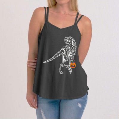 Halloween Dinosaur T Rex Skeleton Scary Gift Women's Strappy Tank