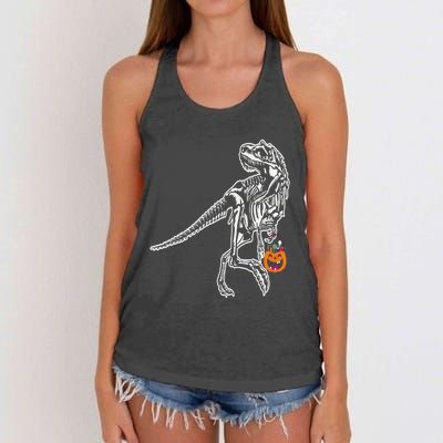 Halloween Dinosaur T Rex Skeleton Scary Gift Women's Knotted Racerback Tank