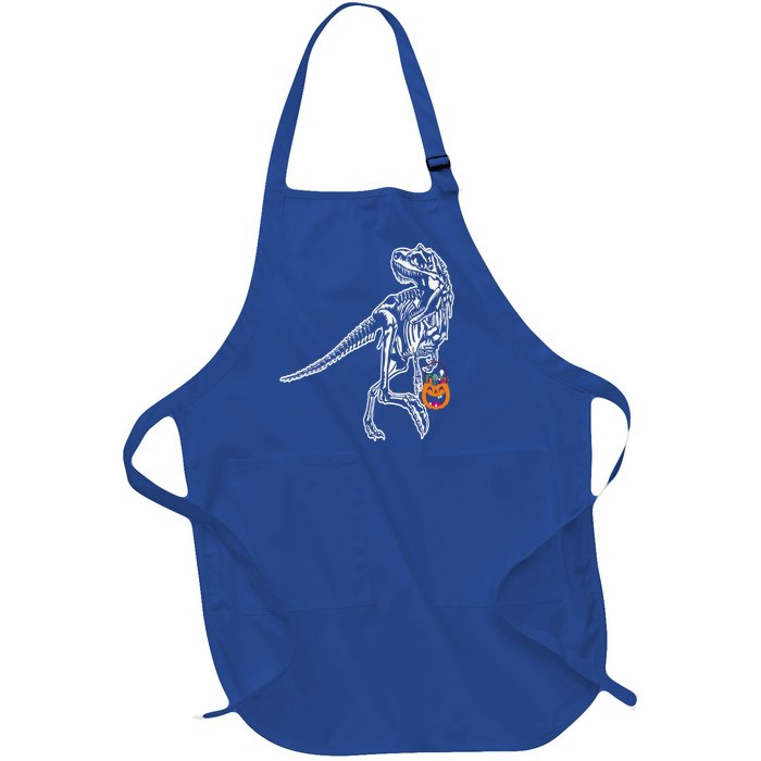 Halloween Dinosaur T Rex Skeleton Scary Gift Full-Length Apron With Pockets