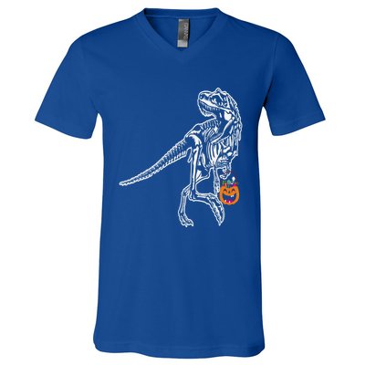 Halloween Dinosaur T Rex Skeleton Scary Gift V-Neck T-Shirt