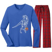 Halloween Dinosaur T Rex Skeleton Scary Gift Women's Long Sleeve Flannel Pajama Set 