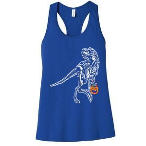 Halloween Dinosaur T Rex Skeleton Scary Gift Women's Racerback Tank