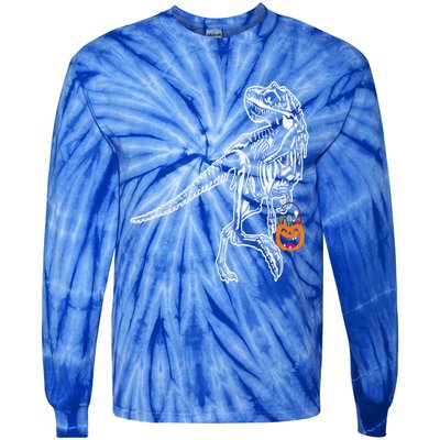 Halloween Dinosaur T Rex Skeleton Scary Gift Tie-Dye Long Sleeve Shirt