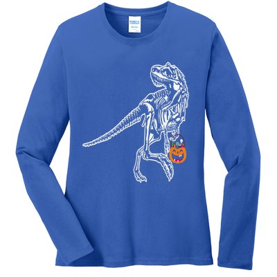 Halloween Dinosaur T Rex Skeleton Scary Gift Ladies Long Sleeve Shirt