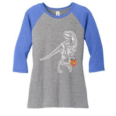 Halloween Dinosaur T Rex Skeleton Scary Gift Women's Tri-Blend 3/4-Sleeve Raglan Shirt