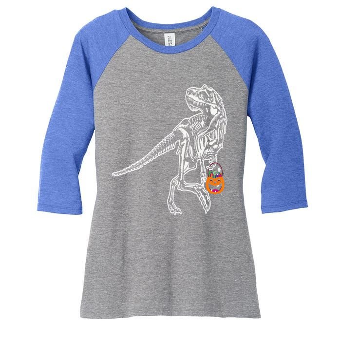 Halloween Dinosaur T Rex Skeleton Scary Gift Women's Tri-Blend 3/4-Sleeve Raglan Shirt