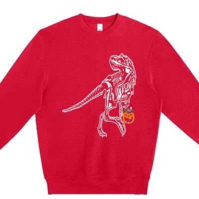 Halloween Dinosaur T Rex Skeleton Scary Gift Premium Crewneck Sweatshirt