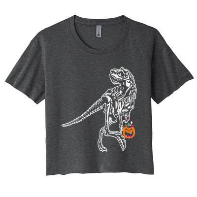 Halloween Dinosaur T Rex Skeleton Scary Gift Women's Crop Top Tee